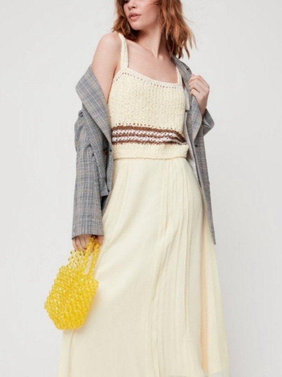 Little Moon Tops - NEW Little Moon Bryony Boho Knit Crochet Cropped Tank Top Yellow Brown
